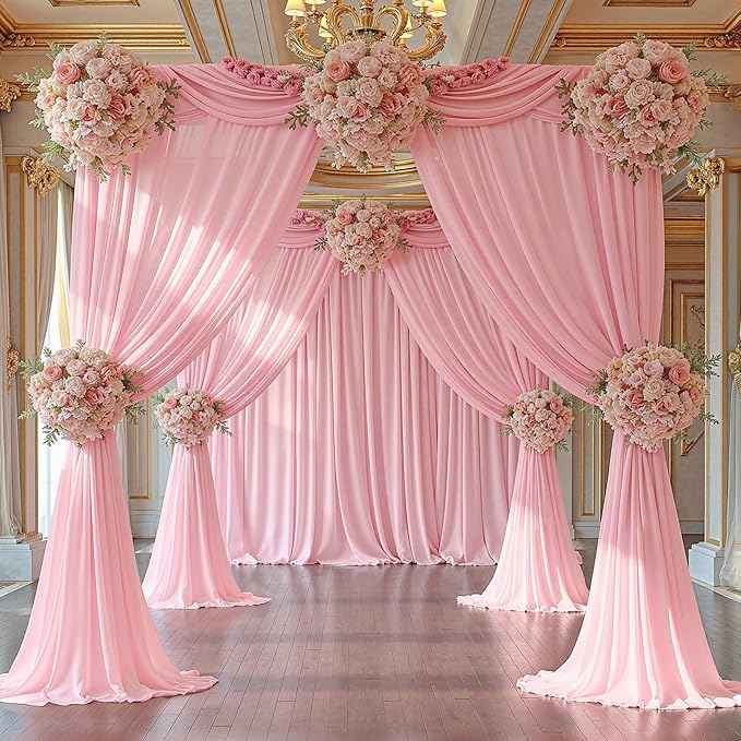30ft x 10ft Peach Pink Backdrop Curtains, Wrinkle-Free Sheer Chiffon Fabric Photo Backdrop Drapes for Wedding Arch Party Ceremony Stage Photography Decorations