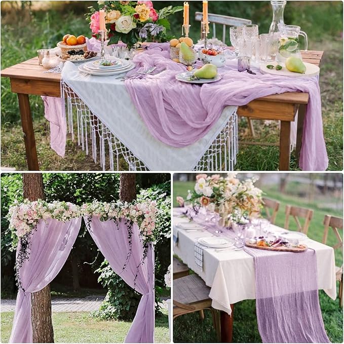 15 Pack Cheesecloth Table Runner 6FT Romantic Cheese Cloth Table Runner 35x72 Inch Rustic Gauze Table Runners for Wedding Birthday Party Anniversary Bridal Baby Shower Engagement Table Décor(Lavender)