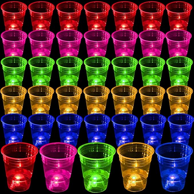 40 Pcs Glowing Party Cups 16oz for Indoor Outdoor, Light Up Cups Favors for Party Supplies, 5 Bright Multi-Color Glow in the Dark Cups for Neon, Birthday, Beach, Holidays Decoration