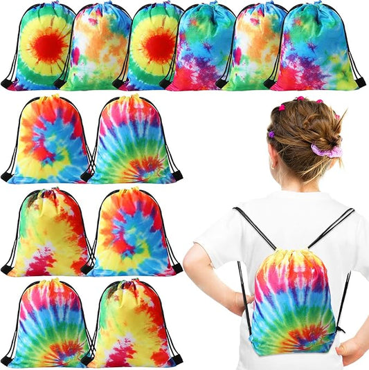 Shappy Tie Dye Party Favor Bags Drawstring Birthday Gift Bag Candy Goodie Treat Bag Colorful Snacks Bag