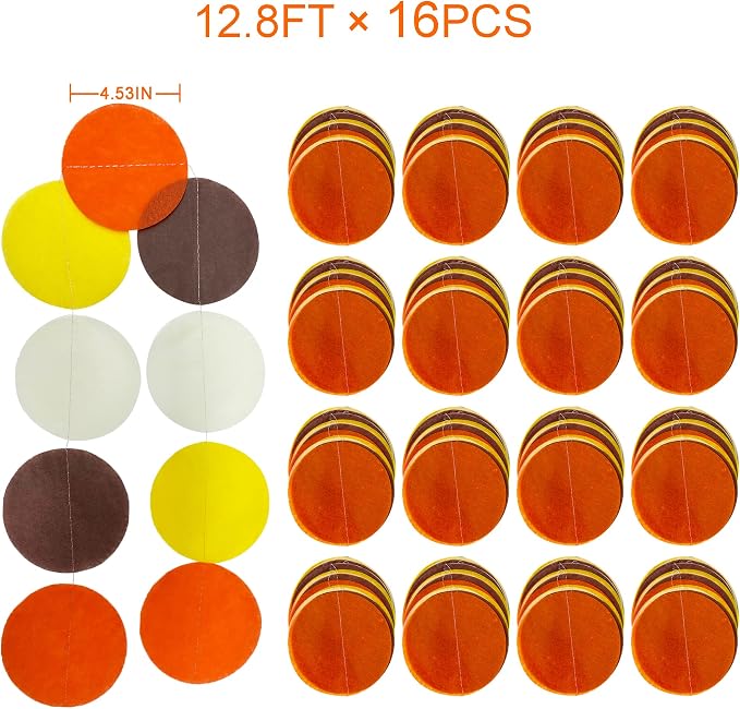 205Ft Fall Party Decorations Big Circle Dots Backdrop Garland Orange Brown Yellow Beige Tissue Paper Polka Dot Hanging Streamers for Birthday Wedding Fall Autumn Thanksgiving Harvest Party Supplies