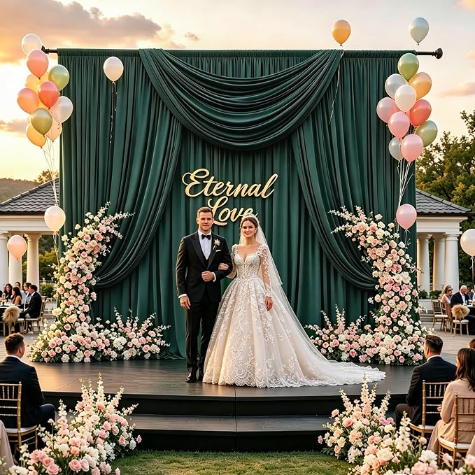 Gallety 10FT x 10F Blackish Green Backdrop Curtain for Party, Polyester Wedding Backdrop Drapes,Photo Background Curtain for Natural Themed Banquets,Photography,Graduation Decor