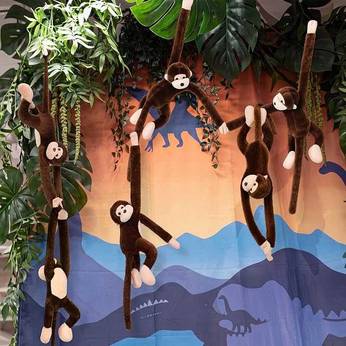 Hungdao 2 Packs Hanging Monkey Stuffed Jungle Animal Toy with Hook and Loop Jungle Party Hanging Plush Monkey for VBS Sunday School Classroom Party Decorations (28 Inch,Dark Brown)