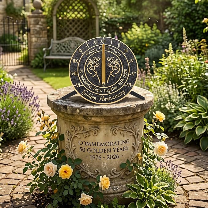 Brass Sundial with Pedestal for 50th Golden Wedding Anniversary (2026) - Elegant Home Decor or Garden Present for Him, Her, Parents, or Couples Celebrating 50 Years Together