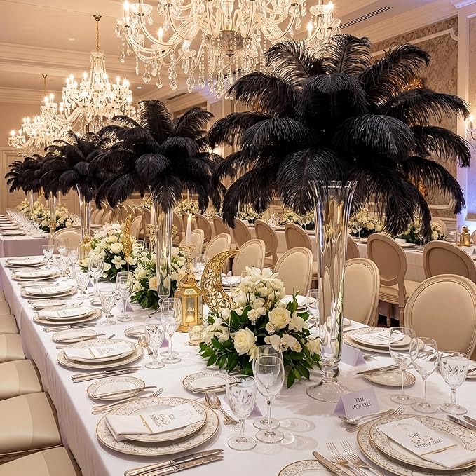 Maitys 90 Pcs Large Natural Ostrich Feathers Bulk 14-16 Inch (35-40cm) 12-14 Inch (30-35cm) 10-12 (25-30cm) Ostrich Feathers Plumes for Centerpieces Wedding (Black)