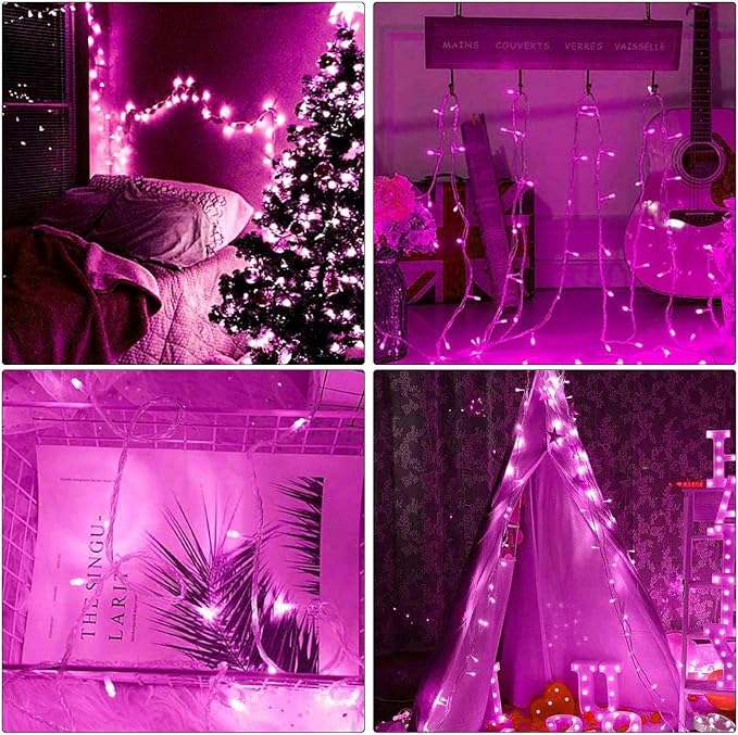 Pink String Lights Outdoor Valentines Day Decorations, 8 Modes Fairy Christmas Lights Plug in for Bedroom Tree Outsides Decor (Pink, 100Led)