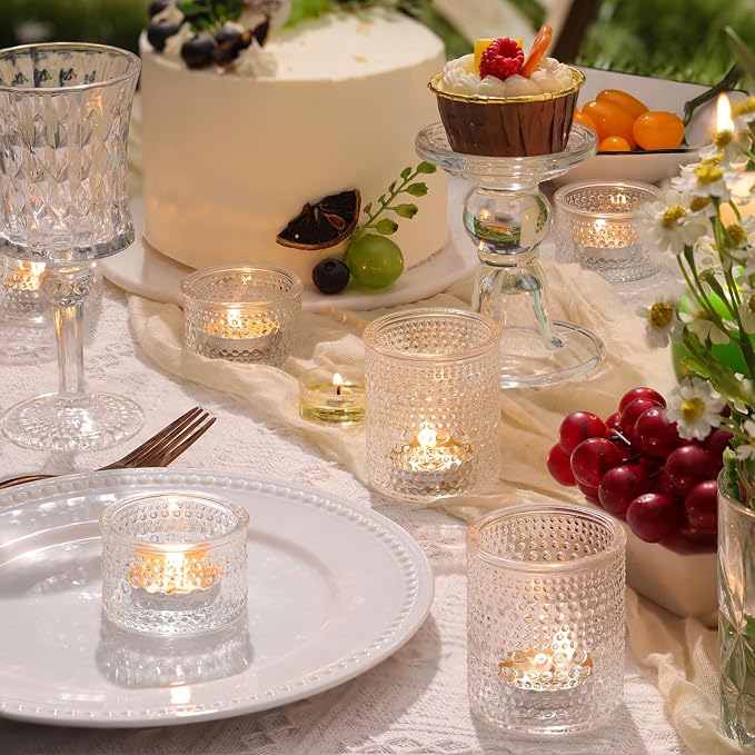 30-Pack Clear Glass Votive Candle Holders - Polka Dot Textured Tealight Holders with Mixed Heights (15 Large + 15 Small) for Wedding Centerpieces, Bridal Shower, Party & Everyday Home Decor