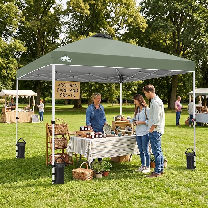 EAGLE PEAK Pop Up Canopy Tent with Wheeled Carry Bag, 8 Stakes, 4 Ropes, 4 Weight Bags, Easy Set Up Tent Canopy, 10x10 ft, 100sqft of Shade, Sage Green