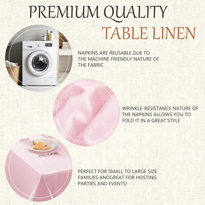 60x102 Table Cloth - 2 Pack Rectangular Black Washable Stain and Wrinkle Resistant Polyester Table Cover for Dining Tables, Various Parties and Camping (Pink)