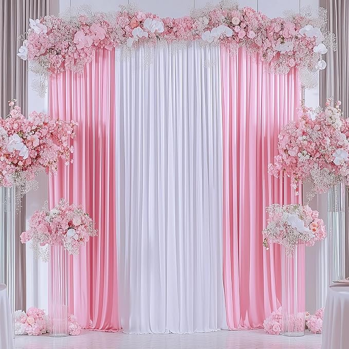 20ftx14ft Baby Pink Backdrop Curtains for Wedding-Wrinkle Free Backdrops Curtain Drapes Fabric Decorations Photo Back Drop Cloth for Baby Shower Photography Stage Reception 14Panels 14ft(H) x 5ft(W)