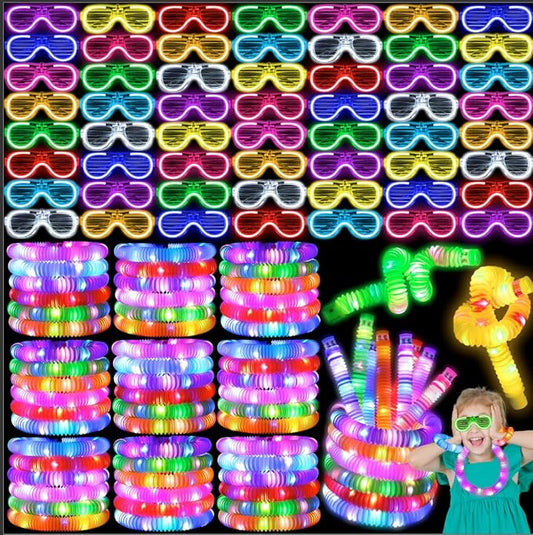 44 Pcs Glow in the Dark Party Supplies 20 LED Light Up Glasses 24 Glow Sticks LED Party Favors Light Up Pop Tubes Flash Glasses LED Bracelet Necklace for Birthday Wedding Goodie Bag