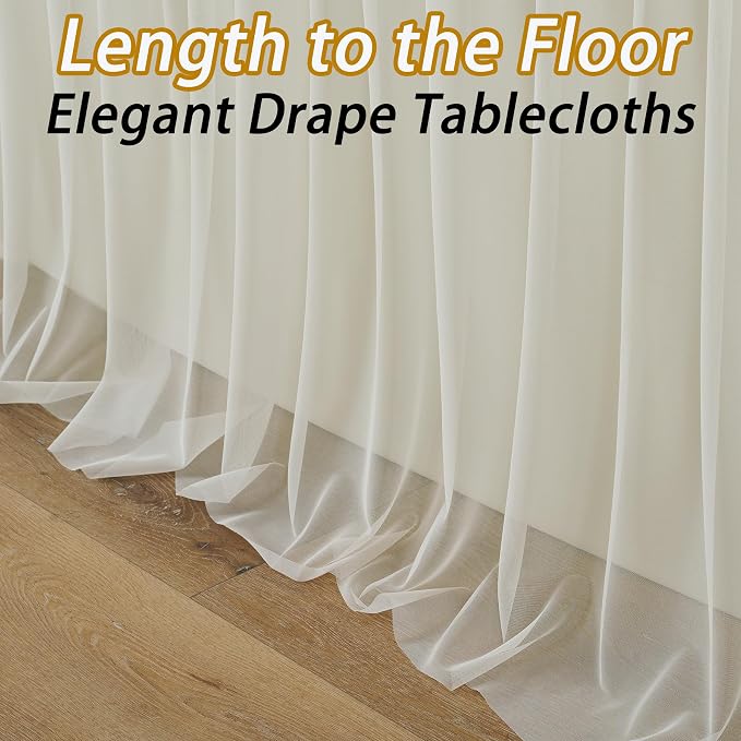 leegleri 2 pk 8ft Ivory Tulle Tablecloth for Rectangle Tables, 2-in-1 Cream Table Covers with Tulle Skirt,Wrinkle Free Stretchy Ruffle Tulle Table Cloths Fitted for Wedding Party Banquet Vendor