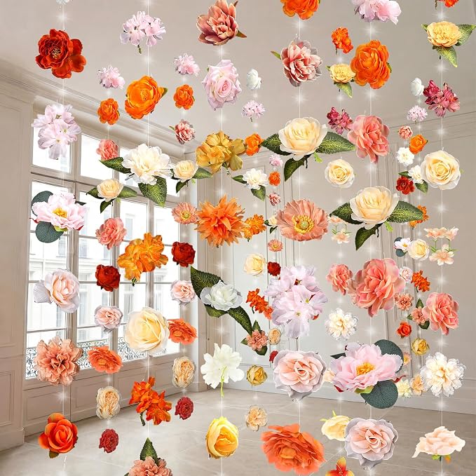 Suncalla 6 Pack 35.4ft Fake Flower Garland Backdrop with LED Lights Hanging Wildflower Floral Vine Decorations for Wedding Bridal Shower Birthday Baby Shower Party Backdrop(Bright,Multicolor)