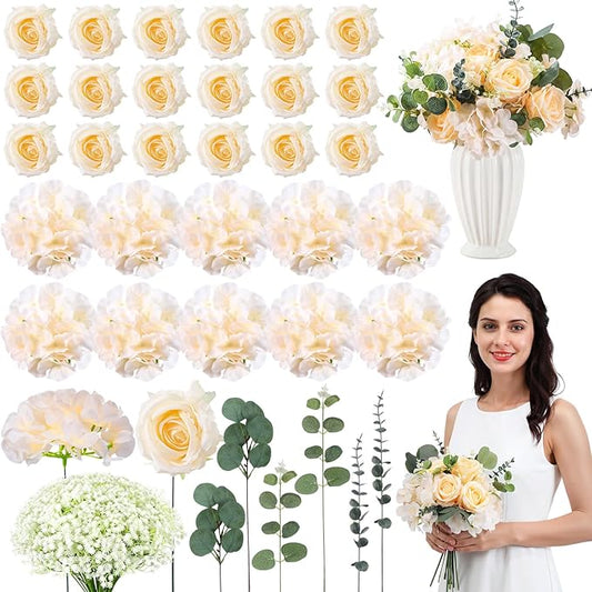 Suncalla 310 Pcs Baby's Breath Artificial Rose Bulk DIY Bouquet Bulk Hydrangea Artificial Flowers Wedding Bouquets Floral Arrangement for Wedding Centerpieces Decor(Champagne)