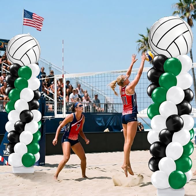 Kasyat 2 Sets Volleyball Balloon Column Stand Kit Green Black White Volleyball Sports Balloons Adjustable Balloon Arch Stands for Senior Night Decorations Birthday Supplies