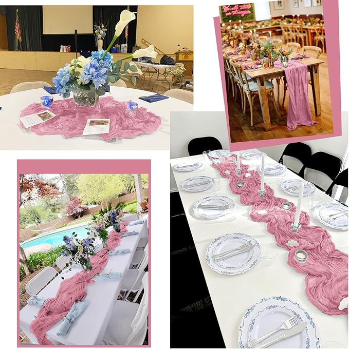 24 Pack Dusty Rose Table Runner 10Ft Cheesecloth Table Runner Rustic Gauze Table Runners Romantic Long Sheer Fabric Cheese Cloth Table Runners for Wedding Party Bridal Baby Shower