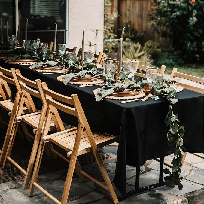 8 Pack Black Tablecloths 60x102 Inch Table Cloths for 6 Foot Rectangle Tables, Wrinkle Resistant Washable Rectangular Fabric Table Cover for Dining Wedding Banquet Camping Party