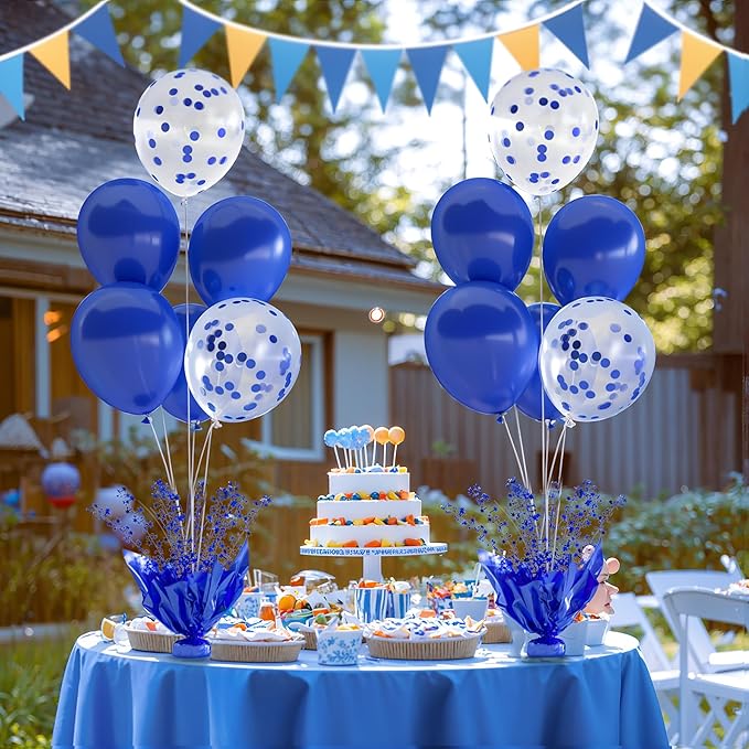 4 Set Royal Blue Table Balloons Foil Spray Centerpiece with Royal Blue and Confetti Balloons Stand Kit for Birthday Party Girls Baby Shower Wedding Bridal Shower Prom Graduation Table Decorations