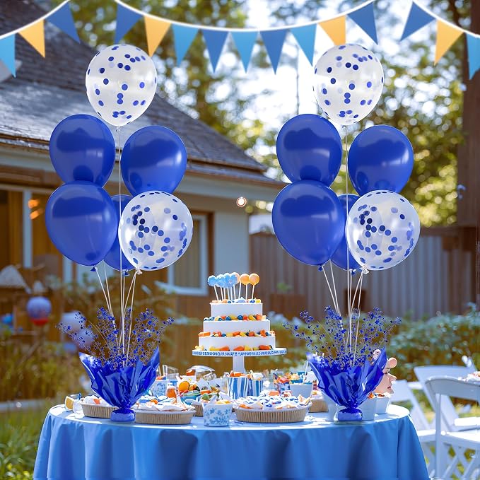 6 Set Royal Blue Table Balloons Foil Spray Centerpiece with Royal Blue and Confetti Balloons Stand Kit for Birthday Party Girls Baby Shower Wedding Bridal Shower Prom Graduation Table Decorations