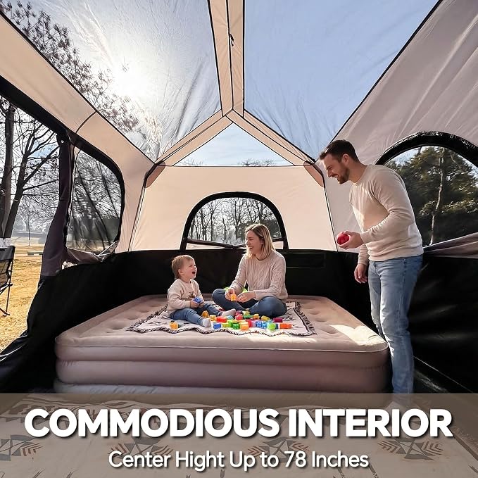 PEAK OUTDOORS Instant Tent 6/8 Person Tents for Camping, 60 Second Easy Setup Portable Camping Cabin Tent with Rainfly, Waterproof Pop Up Tents for Family Camping & Hiking with Expandable Carry Bag