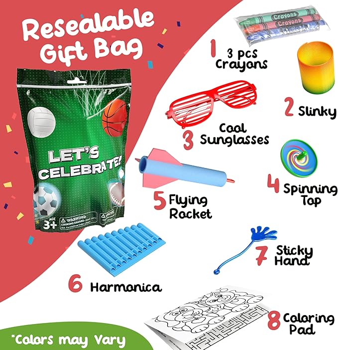Crown Display Party Favors for Kids 10 Pre Filled Party Favor Bags - Sports Fun Goodie Bags Stuffers for Kids with Fidget Toys and Small Toys Goody Bag Stuffers - Party Favors for Kids 4-8