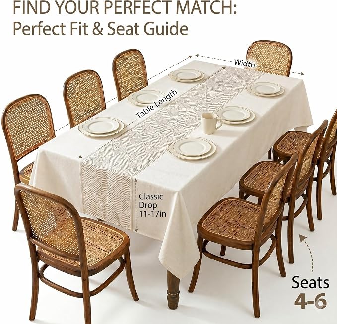 Nordic Faux Linen Tablecloth, Rectangle Modern Cream Beige Cover | Stain Resistant & Spillproof Minimalist Solid Table Cloth for Kitchen Dining Room Dinner Decor