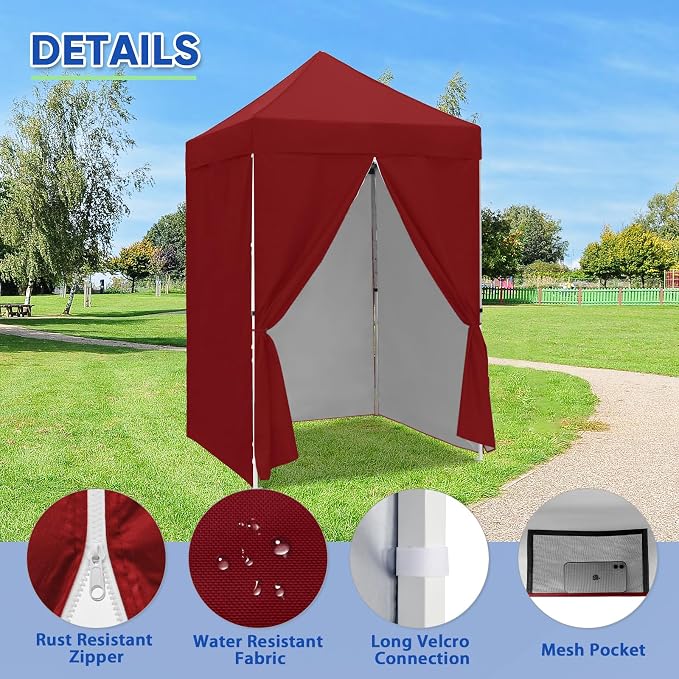 COOS BAY 5x5 Pop Up Canopy Tent with Side Walls, Easy Setup Portable Sun Shelter with Carry Bag, Outdoor Shade for Beach, Camping, Sports & Backyard, Burgundy