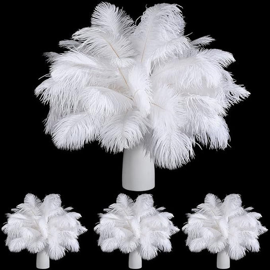 150 Pcs Natural Ostrich Feathers Plumes for Centerpieces 12-14 Inch (30-35 cm) 10-12 Inch (25-30cm) 8-10 Inch (20-25cm) for Wedding Party Centerpieces, Flower Arrangement and Home Decoration (White)
