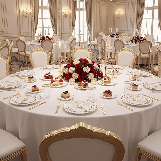 Fijinhom 175 Pcs Rose Gold Disposable Plates for 25 Guests, Disposable Plastic Plates, Dinnerware Set Include 25 Dinner Plates, 25 Salad Plates,25 Cups, 25 Paper Napkins for Party, Wedding
