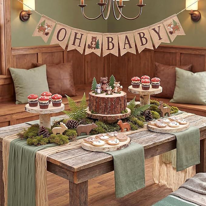 8 Pcs Sage Green and Brown Cheesecloth Table Runner Boho Gauze Cheese Cloth Runner 118" Rustic Table Decor for Woodland Baby Shower Wedding Bridal Jungle Safari Birthday Party Home Arbor Decorations