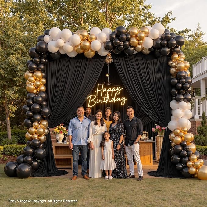 50ft×12ft Black Backdrop Curtain for Wedding Parties, 10 Panels Wrinkle Free Polyester Photo Backdrop Drapes Back Drop Cloth for Birthday Photography Background