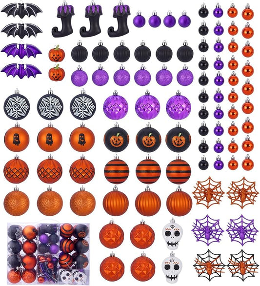 100Pcs Halloween Hanging Ball Ornaments, Ornaments Tree Decorations, Shatterproof Plastic Balls for Cute Holiday Party Indoor Home Decor (100Pcs)