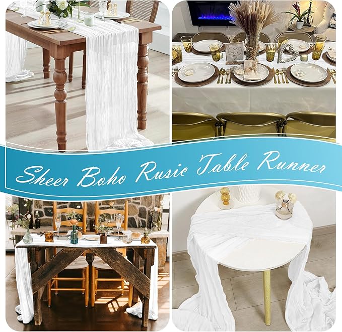 15 Pack White Cheesecloth Table Runner 17 x 108 inch Cheese Cloth Table Runners 9ft White Table Runner Rustic Romantic Sheer Gauze Runner for Wedding Party Baby Shower Table Decoration