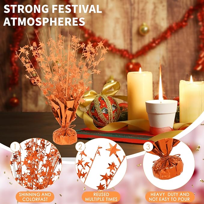 12 Pack Metallic Foil Spary Centerpieces for Tables, Orange Centerpieces for Tables Decorations, Star Brust Table Centerpieces for Birthday Graduation Wedding Baby Shower Party