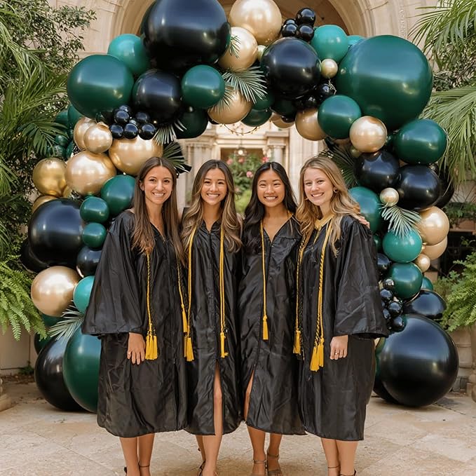 Green Black Gold Balloon Arch Kit - 119 PCs Double Stuffed Emerald Dark Green and Black Metallic Glod Balloons Arch for Wedding Graduation Birthday Jungle Prom Party Decorations