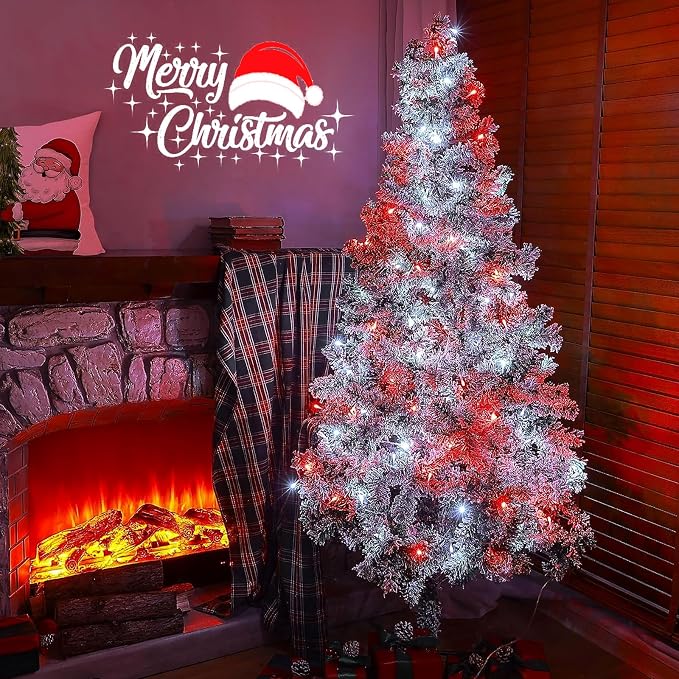 4-Pack Red and White Fairy Lights Battery Operated with Timer, 16FT 50 LED String Lights Outdoor Indoor, Christmas Lights Waterproof for Bedroom Home Wedding Birthday Xmas Parties and Centerpieces