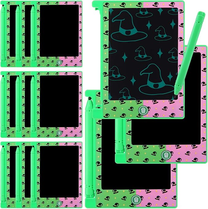 Nezyo 12 Pack Pink and Green Witch Hat Party Favors Mini LCD Writing Tablet for Kids 4.6 Inch Doodle Board Drawing Tablet Erasable Reusable Electronic Drawing Pads Party Decor Birthday Supplies