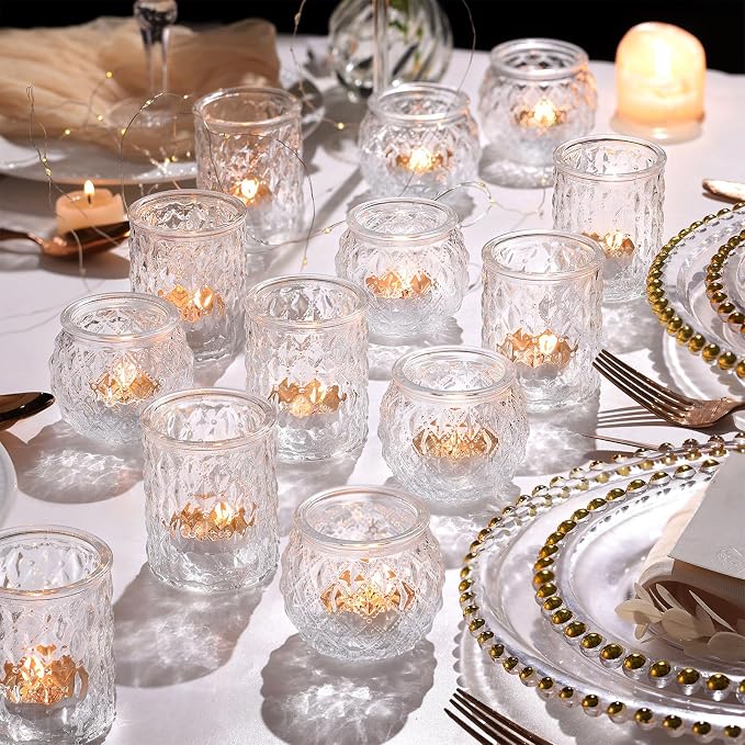 NITIME 36Pcs Assorted Clear Votive Candle Holders, Tea Light Candle Holders for Wedding Centerpiece, Glass Candle Holder for Table Centerpiece, Home and Party Decorations
