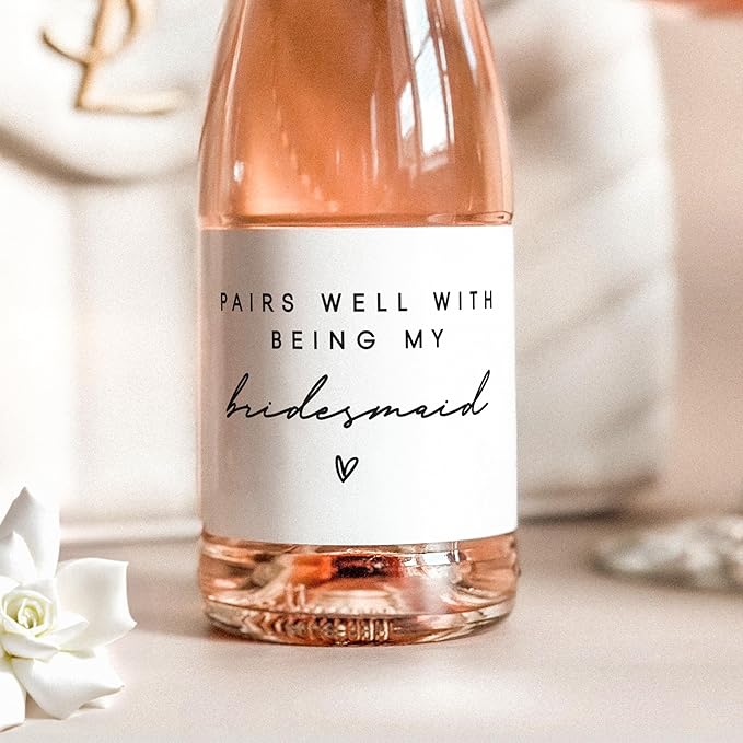 Label with Love Bridesmaid Proposal Mini Champagne Labels, Set of 10, Bridesmaid Champagne Stickers Handmade Labels, Will You be My Maid of Honor or Bridesmaid Gift, Bridesmaid Box Idea