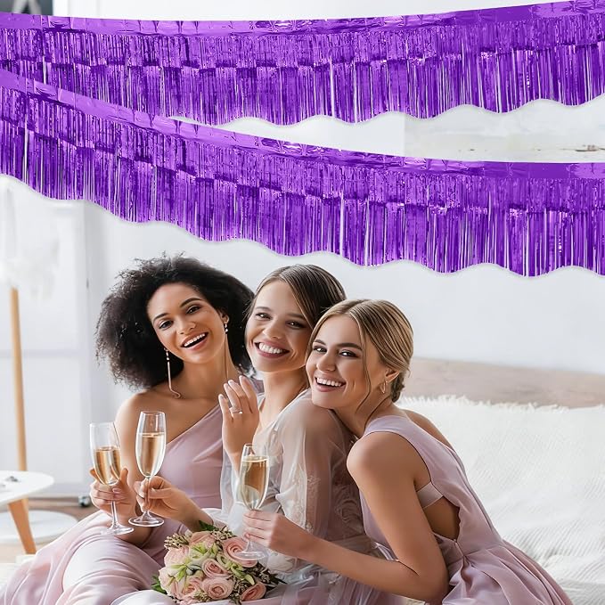 LOLStar Purple Foil Fringe Tinsel Garland, Tinsel Streamers Banner, 6 Pack | 60Ft Tinsel Streamers, Shiny Purple Wall Hanging Tinsel Fringe Banners for Graduation, Parade Float, Halloween Party Decor