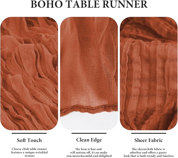 8 Pack 10 ft Terracotta Cheesecloth Table Runner 35 x 120 Inches Boho Gauze Easter Cheese Cloth Table Runners Romantic Sheer Table Runner for Wedding Centerpiece Bridal Shower Party Decorations