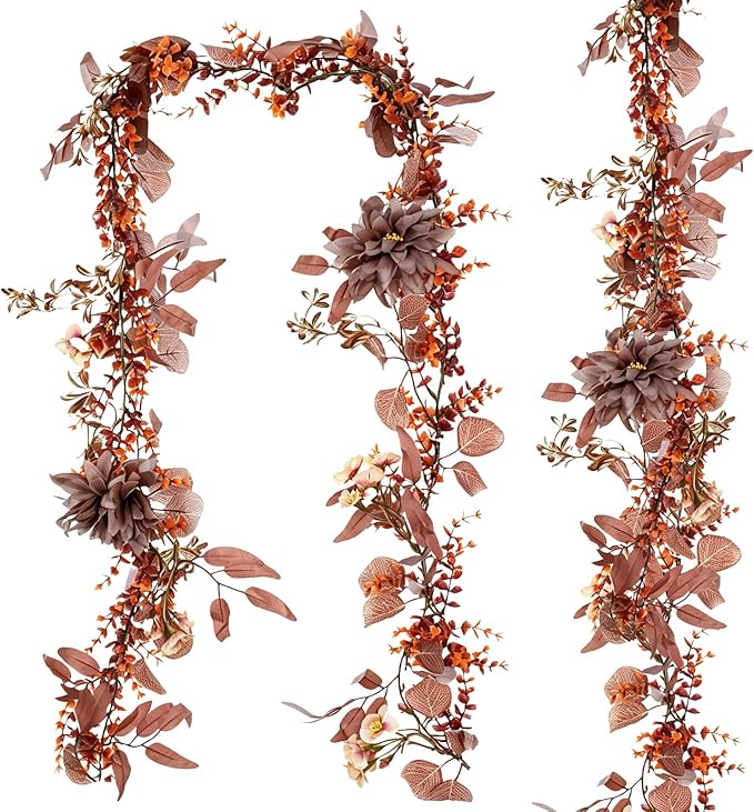 CQURE 2Pack Eucalyptus Garland,Artificial Eucalyptus Leaves Flowers Table Greenery Garland Wreath Vines for Wedding Party Fireplace Bedroom Room Decor