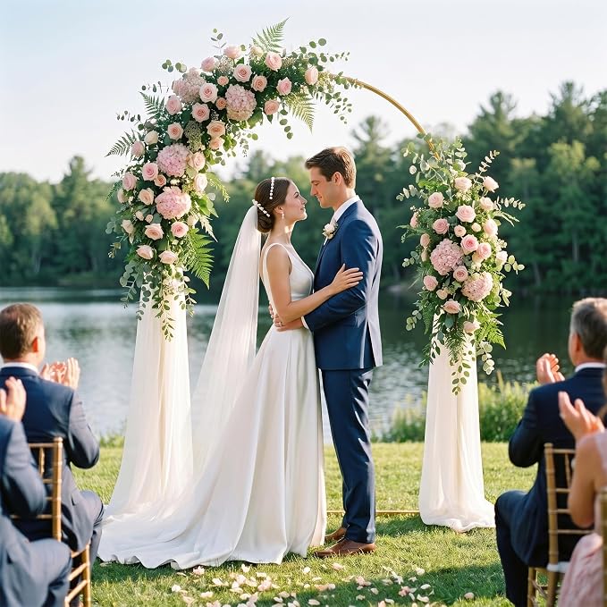 6.6FT Arch Backdrop Stand, Metal Gold Wedding Arch Frame, Balloon Arch Stand for Wedding, Birthday, Ceremony, Baby Shower, Party Decor
