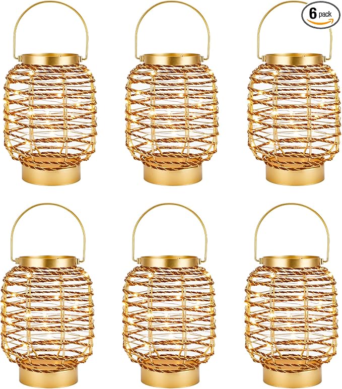 Set of 6 Battery Operated Table Lamp 7.7 "H Metal Cage LED Cordless Lamp with 6-Hour Timer, Vintage Decorative Fairy Lights Lantern for Indoor/Outdoor Bedrooms Weddings Parties Patio Events