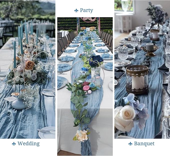 Pesonlook 16 Pack Cheesecloth Table Runner, 13Ft Boho Gauze Table Runner 35×157 Inch Rustic Romantic Long Table Runner for Wedding Party Bridal Shower Thanksgiving Christmas Decoration(Dusty Blue)