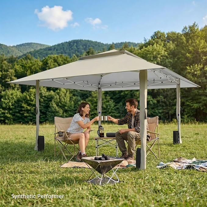 Pop Up Canopy Tent 13x13 FT, Outdoor Easy Setup Gazebo with Wheeled Carry Bag, Heavy Duty Outside Shelter with UV-Resistant Top, Portable Instant Sun Shade for Garden Camping Events, Khaki