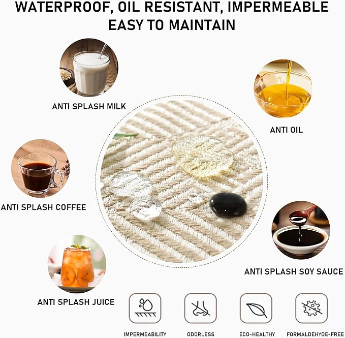 Round Tablecloth,Beige Linen Tablecloths Advanced Waterproofing Technology for Dinningroom,Farmhouse