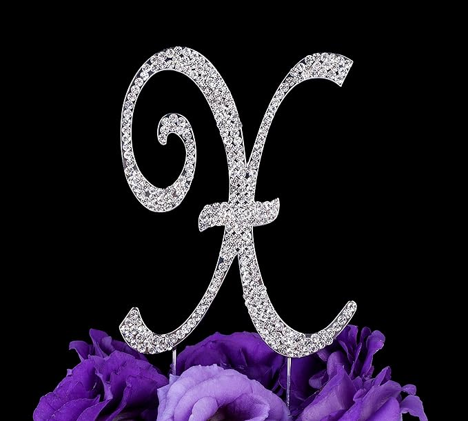LOVENJOY Gift-Boxed Rhinestone Initial Letter X Cake Topper Wedding