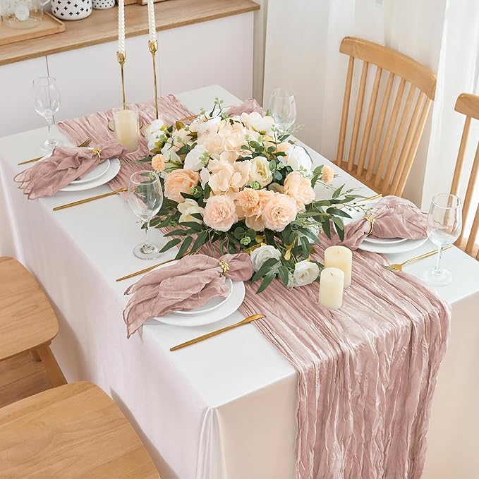 12 Pack Cheesecloth Napkins 20"x20" Dusty Pink Boho Gauze Cheese Cloth Napkins Bulk Rustic Dinner Table Decor for Wedding Bridal Baby Shower Party