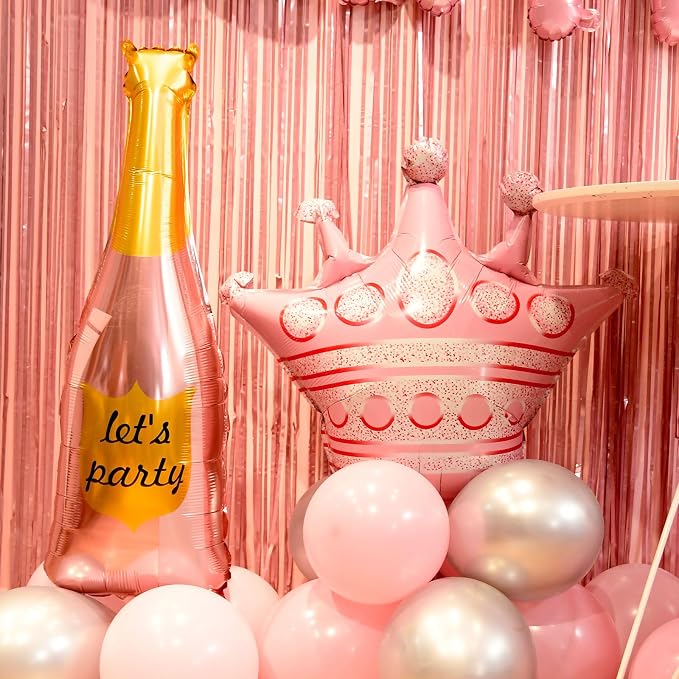 pink birthday decorations for women ，happy birthday party decorations for girls，pink Fringe Curtain，happy birthday banner，happy birthday balloons，happy birthday balloon letters